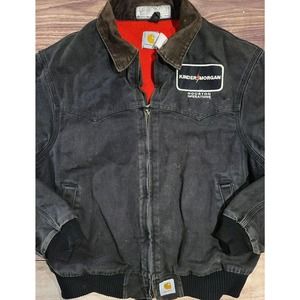 Vtg Carhartt Houston Work Jacket Blanket Lined Black Size L Faded Distressed